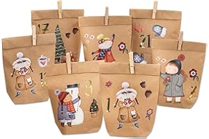 Papierdrachen DIY kalendarz adwentowy do wypełnienia - łyżwiarz do przyklejenia - z 24 brązowymi papierowymi torebkami i świetnymi naklejkami dla dzieci - Boże Narodzenie