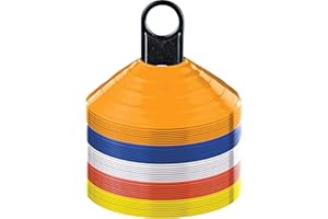 ‎RHINOS SPORTS RHINOS sports Markierungshütchen | 50er Set | inkl. Halter | Farben orange, blau, weiß, rot, gelb | geeignet für Koordination und Agilität