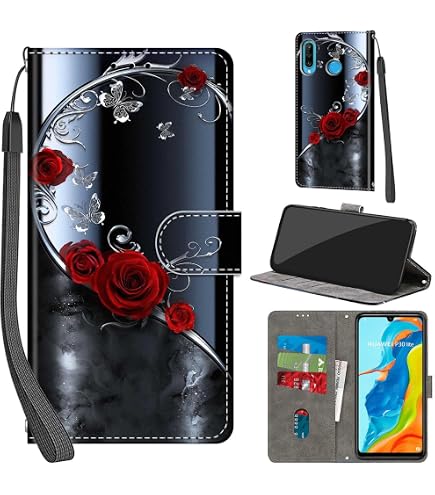 Cadorabo Hülle Für Huawei P30 LITE – Klappcover Mit Kartenfächern, Standfunktion, Grau