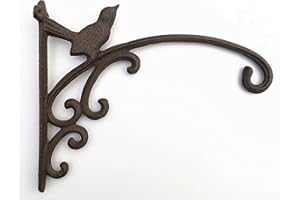 Spring life Large Cast Iron Ornate Bird Hanging Flower Basket Bracket Hook in 3 colours(31 cm) (Brown)