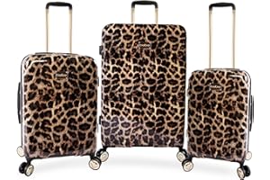 Bebe Women's Adriana Spinner Luggage, Leopard, 3pc Set (21" 25" 29"), Leopard, 3pc Set (21" 25" 29"), Adriana 3pc Spinner Luggage Set