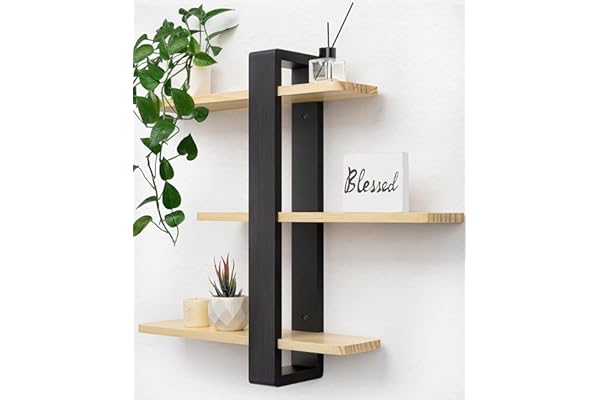 SUMGAR Grande Étagère Murale Longue en Bois Étagère Flottante Ajustable 3 Niveaux 50 x 58 cm Organisateur Suspendu et Décoration pour Maison, Cuisine, Salon, Salle de Bain, Bureau Chambre Noir