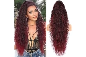 PORSMEER Coleta de caballo para mujer con pinza, larga ondulada, rizado, extensión de pelo trenzado, clip en pieza de pelo ponytail para mujeres, 75 cm (burdeos)
