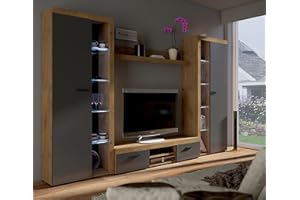 Com4t-Style Roxy XL TV Cabinets for Living Room - Grey/Oak- 300 x 190 x 40 cm - TV Table - Tall Display Cabinets - Floating Shelf - Sleek Look - Straight lines