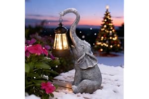 Goodeco Elephant Ornaments with Solar Lanterns - 27.5cm Elephant Outdoor Statues Figurines with Solar Powered LED Lights for Garden/Yard Decor,Good Luck Elephant gifts for women