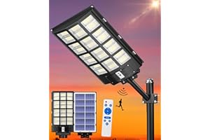 Gefolly SL-6000W Lampione Solare LED Esterno, 600000LM Lampioni da Esterni con Sensore di Movimento,IP67 Impermeabile Lampione Stradale per Esterni-Luce Sicurezza Stradale