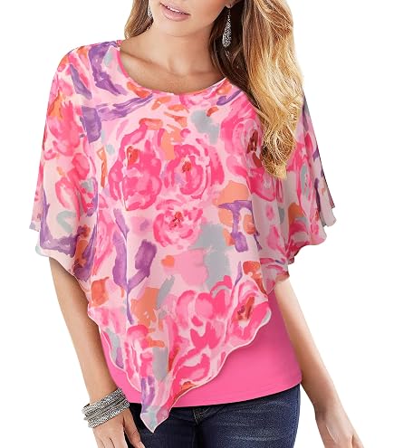 Damen T-Shirt Mit V-Ausschnitt, Kurzarm, Aus Weichem Viskose-Polyester-Mix, Lockere Passform, Mehrfarbig
