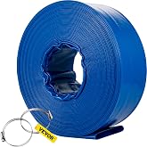VEVOR Discharge Hose 51mm x 32m Flat PVC Fabric Hose Heavy Duty Drain Hose with Clamps Weatherproof for Pool and Water Transf