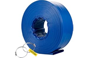 VEVOR Discharge Hose, 1-1/2" x 100', PVC Fabric Lay Flat Hose, Heavy Duty Backwash Drain Hose with Clamps, Weather-Proof & Burst-Proof, Ideal for Swimming Pool & Water Transfer, Blue