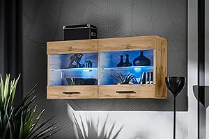 Komodee, Witryna Wisząca Savona, Wotan/Wotan, Szerokość 100 cm x Wysokość 50 cm x Głębokość 30 cm, Bez LED, 2 Szklane Półki, Do Salonu, Kuchni