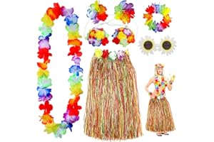 DTXYBC 7 Pezzi Gonna Hawaiana Set, Hawaiian Hula Skirt Costume Accessorio Kit, Hawaiana Ghirlanda Collana Bracciale girasole Occhiali Fascia Fiore Reggiseno, per Hawaiian Decorazioni per Feste