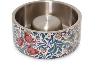 Rosewood x Morris & Co. Bower Berry Slow Feeder Bowl for Dogs, Blue, Durable Stainless Steel Dog Bowl, Aids Digestion, Dog Feeding Station, Luxury William Morris Print