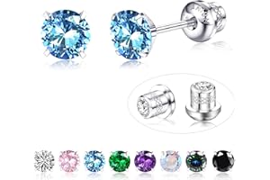 JeweBella G23 Titanio Orecchini Donna Uomo Anallergici Orecchini Donna Argento Rosa Blu Verdi Zirconia Orecchini Punto Luce Piercing Orecchio Pietra di Nascita Orecchini Bambina Anallergici