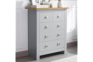 GENERIC Chest of Drawers, 3+2 Drawer Bedroom Chest of Drawers MDF Chest of Draws Tall Dresser Bedside Table Storage Cabinet for Bedroom Living Room Office Hallway Furniture, Grey/Oak 39.5D x 79W x 95H cm