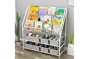 BOSSJOY 5 Tier Children's Book Organizer, Kids Book and Toys Storage, Space Saving Kids Bookcase, Display Bookshelf Stands Shelf for Study Living Room Bedroom (Plastic Storage Box Not Include)