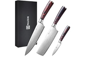 PAUDIN Kitchen Knife Set, 3 Pcs Chef Knive Set, Professional Kitchen Knives with High Carbon Stainless Steel, with Ultra Sharp Blade & Wooden Handle,Japanese Knive Set
