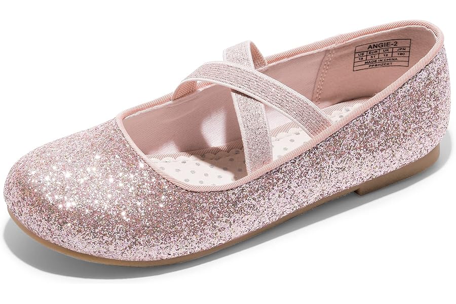 DREAM PAIRS Girl's Ballet Flat Kids Glitter Mary Jane Flower Dress Shoes for Wedding Party