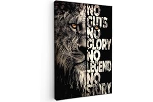 MuchoWow© Stampe su Tela 80x120 cm Foto Quadri Moderni Camera da Letto Canvas Quadro Salotto Decorazione Parete Leone - Nero - Citazione - Animali