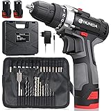 Akkuschrauber, HUNDA Akku Bohrschrauber mit 31 Zubehör (2 Akku, 28Nm Drehmoment Max, 2-Gang, 10mm Schnellspannbohrfutter) für