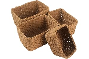BUCOMTU Juego de 4 Cestas de Almacenamiento Trenzadas, Cestas Trenzadas de Estilo Boho, Cestas Apilables para Organizar Cambiador, Cocina, Salón o Dormitorio