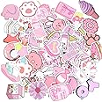 100 Cute Pink Stickers Pack - Preppy Aesthetic Self Adhesive Waterproof Vinyl Stickers - Kawaii Decals for Laptops, Water Bottles, Girls & Teens
