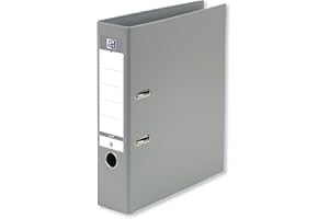 OXFORD Classeur à Levier Smart Pro+ A4XL Dos 80mm 2 Anneaux Couverture Polypro Rembordée Gris, 28,3 x 32 x 8 cm