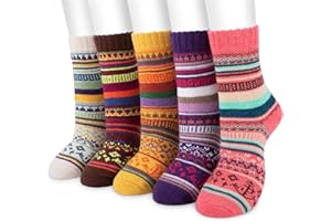 SMALUCK Women Winter Socks, 5 Pairs Thermal Wool Warm Knitting Ladies Socks Vintage Style Cotton Thick Bed Sock Multicoloured for Home Office School, 4/8 UK