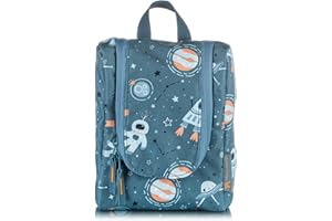 TA Trend Atelier Beauty case bambini in poliestere riciclato – borsa da bagno sostenibile, senza PFC, idrorepellente e da appendere (Spazio – Blu)