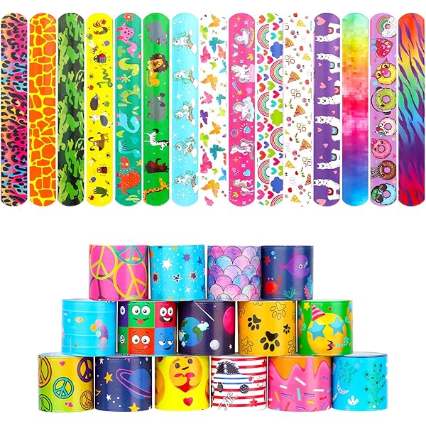 Braccialetti Slap 12 Pezzi Con 50 Adesivi - Regalo Divertente Per Bambini, Festa, Compleanni - Foto 10