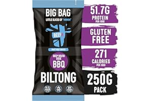 BEEFit Biltong Beef Jerky Big Bag - Healthy High Protein Snacks, Gluten Free and Keto Friendly Snack - Perfect for On-the-Go or Fitness Enthusiasts (BBQ, 250g)