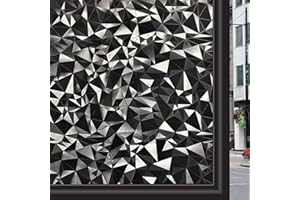 Zindoo Blackout Window Film, 3D Black Out Window Film Privacy Day and Night, Blackout Window Cover UV Protection Light Blocking, Decorative Static Cling No Glue for Bedroom Bathroom, 44.5x200cm