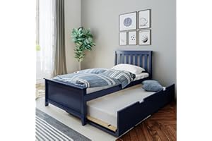 ‎MAX & LILY Max & Lily Bett 90x200cm inklusive Lattenrost, Kinderbett mit ausziehbarem Bett, Funktionsbett Gästebett, Holzbett aus neuseeländischem Kiefernholz, Dunkelblau