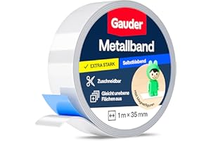 GAUDER Metallband selbstklebend - Ideal für Tonie®-Figuren & -Regale - Magnetband für Magnete - Ferroband mit Schaumstoff-Kleber - Stahlband und Eisenband (1 m x 35 mm)