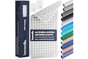 homerella® Alfombra Bañera Antideslizante Ducha 88x39cm, Incl. Ganchos | Alfombra Ducha Antideslizante Bañera sin BPA | Alfombrilla Baño Resistente al Moho y Lavable a máquina & Delicada con la Piel