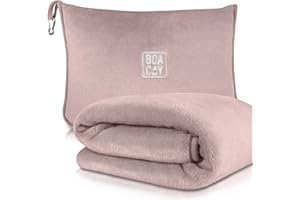 BOACAY Weiche & Warme Reisedecke für Flugzeug & Auto - Unentbehrlich für Lange Flüge für Frauen, Männer, Kinder - Kompaktes Kissen mit Gepäckhülle & Rucksackclip