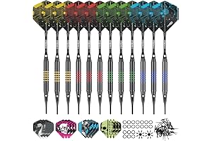 CyeeLife Dardos con punta de plástico, 12 piezas Set de Softdarts con punta de plástico, 16g Dardos Softdarts profesionales, Dardos con 24 vuelos y 50 puntas para dianas electrónicas