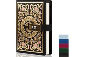 TIEFOSSI Journal verrouillé pour femme, journal fleuri vintage avec serrure à combinaison B6 Cahier secret d'écriture pour filles, papier ligné rechargeable (noir)