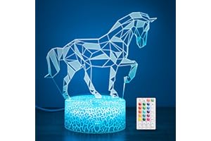 Regalos de caballo para niñas, lámpara geométrica equina de ilusión 3D de 16 colores, luz nocturna con control remoto y táctil, decoración de caballos para la habitación de los niños, regalos de
