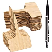 Whaline 50Stk Pflanzschilder Bambus, T-Form Pflanzenstecker Beschriften Stecketiketten und Marker Pen für Baumschulen…