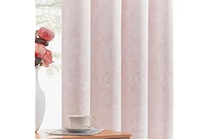 Beauoop Pink Floral Blackout Curtains for Living Room 90 Inch Jacquard Flower Curtains for Bedroom Darkening Eyelet Curtain Thermal Insulated Window Curtain Drapes 2 Panel