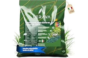 LERAVA® Fertilizante césped liberación lenta (365 m²) - Abono césped granulado con magnesio y microelementos - Nutrición continua hasta 4 meses - Bajo en cloro - Ideal para primavera y verano