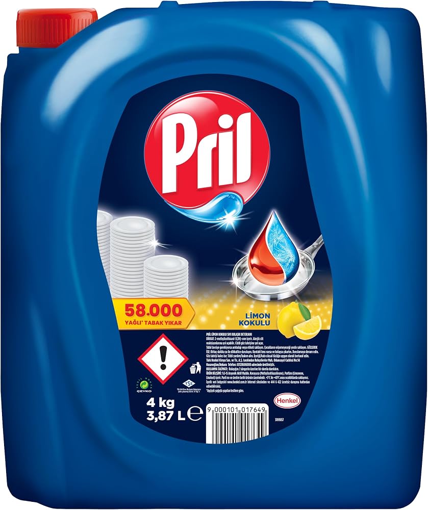 Pril Elde Yıkama Sıvı Bulaşık Deterjanı Limon Kokulu 4 kg (3.87L) Soğuk Suda Etkili