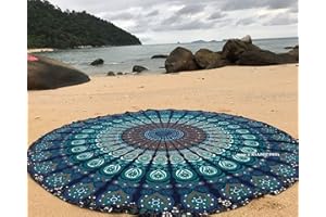 raajsee Turquoise Round Beach Tapestry Hippie/Boho Beach Blanket Mandala/Indian Cotton Throw - Round Tablecloth/Home Decor/Indie Rug Yoga Mat Meditation Picnic Rugs 178 CM / 70 INCHE Circle