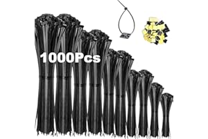 Honyear 1000 Stück Kabelbinder Schwarz 100/150/200/250/300mm Und 20 Klebesockel, Kabelbinder set, UV Beständig, Hitzebeständig, Kunststoff Kabel Binder Set