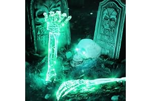QUUNOOT Halloween Horror Deko Skelett Draussen,Halloween Dekoration LED Die Leuchtend Skelett HäNde SchäDel Geeignet zum Deko von Gartenterrassen für eine Horror Atmosphäre bei Skelett Draussen