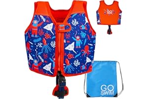 Go Swim Float Vest – Baby, Toddler & Kids Swim Vest - Fixed Buoyancy & Safety Strap. *Includes Free Swim bag*