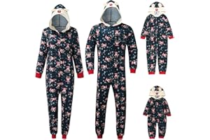 VIUNYCHN Weihnachten Schlafanzug Familie mit Reißverschluss Einteiler Nachtwäsche Kapuze Overall Hausanzug Kuschelig Eltern Kind Hausanzug Christmas Elchdruck Pyjamas Set Weihnachtsschlafanzüge @1