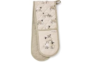 Cooksmart Double Oven Gloves Heat Resistant | British Designed Heat Resistant Oven Gloves | Modern Oven Mitt & Potholder for Home Cooking | Maximum Heat Protection Kitchen Oven Gloves - Highland Sheep