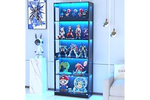 ‎VOWNER VOWNER 5-Lagen LED Vitrine mit Glastür, Vitrinenschrank mit 3-farbige Beleuchtung Bewegungssensor, Glasvitrine für Sammlerstücke, Bücherregal für Wohnzimmer, Schlafzimmer (Schwarz, 5 Einlegeböden)