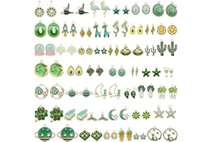 Julie Wang 60 pièces 30 paires pendentifs à breloques en émail vert mixte pour la fabrication de bijoux en vrac lot collier boucles d'oreilles Bracelet artisanat résultats